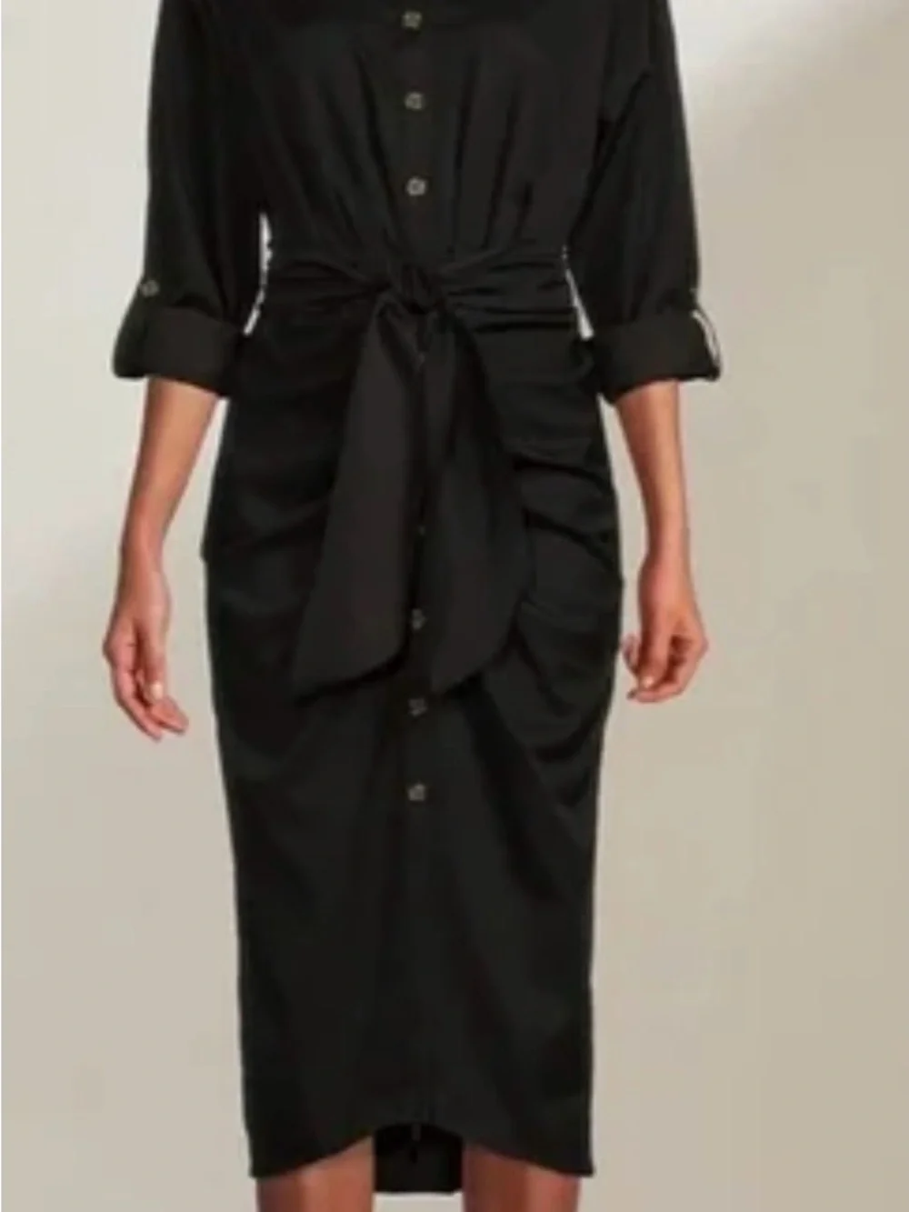 Antonio Melani Black Button-Front Shirt Dress with Waist Tie - Picture 5 of 6